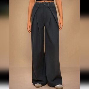 Women's Solid Color High Waist Lace Splice Pleated Wide Leg Elegant Pants